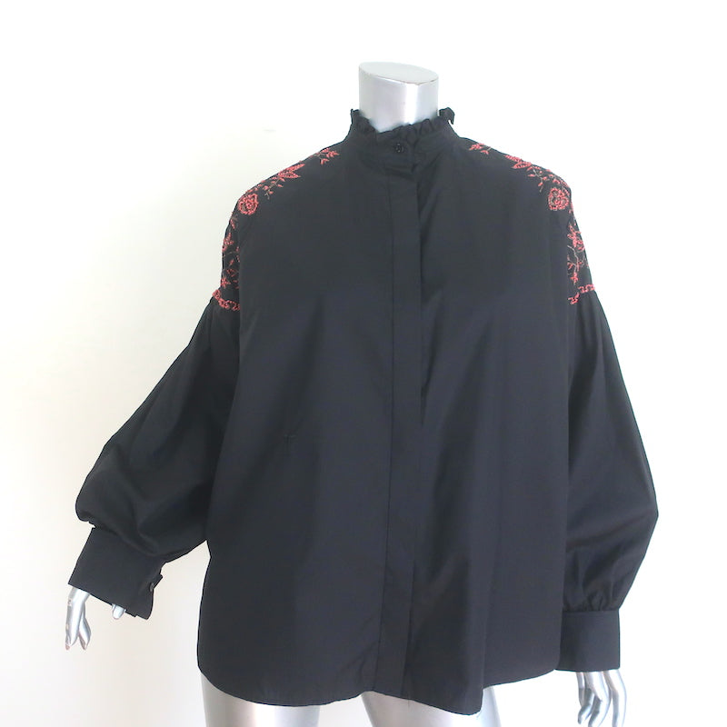 Christian Dior Butterfly Beaded & Embroidered Ruffle Neck Shirt Black Size US 6