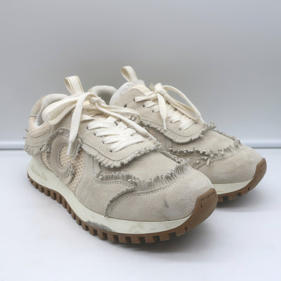 Christian Dior C'est Dior sneakers in ecru fringed suede and mesh, pre-owned authentic luxury, size 38.5