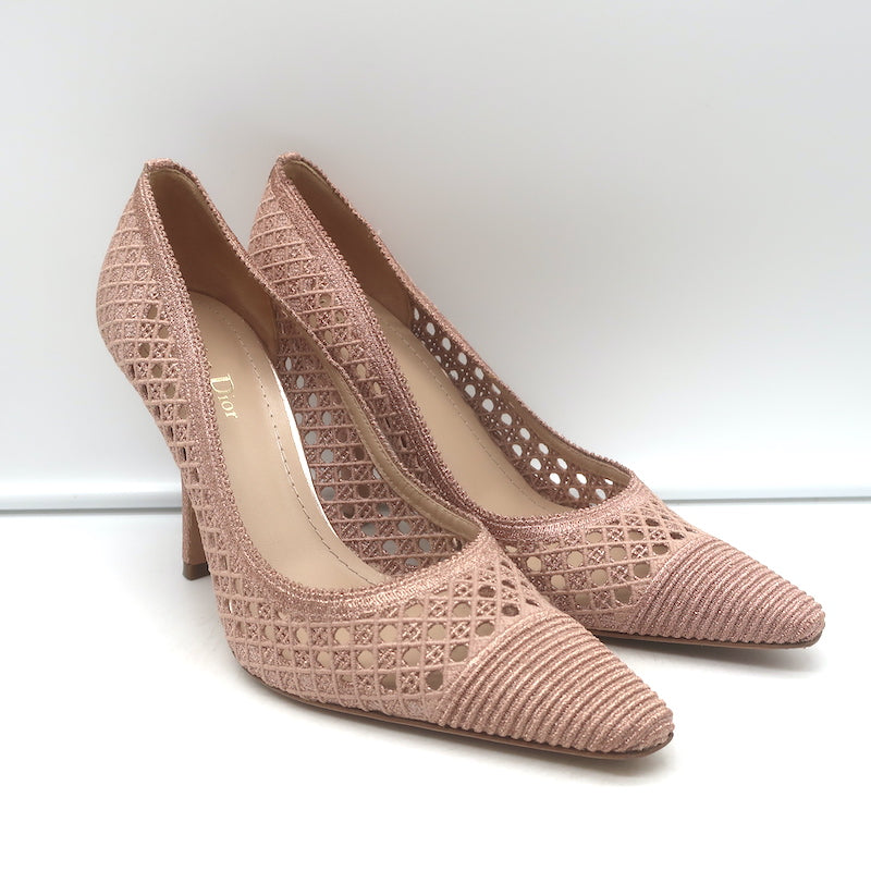 Christian Dior Capture pumps, rose-gold lurex Cannage stitching, pre-owned authentic luxury