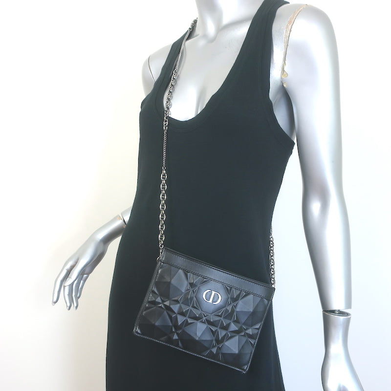 Christian Dior Caro Every Dior Pouch Black Cannage Leather Chain Strap Crossbody