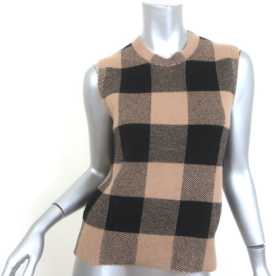 Christian Dior Checked Cashmere Top Tan/Black Size 36 Sleeveless Sweater Vest
