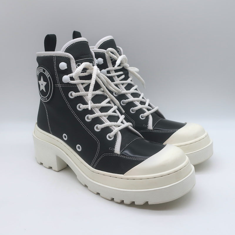 Christian Dior D-Rise Lace-Up Ankle Boots Black Canvas Size 38.5