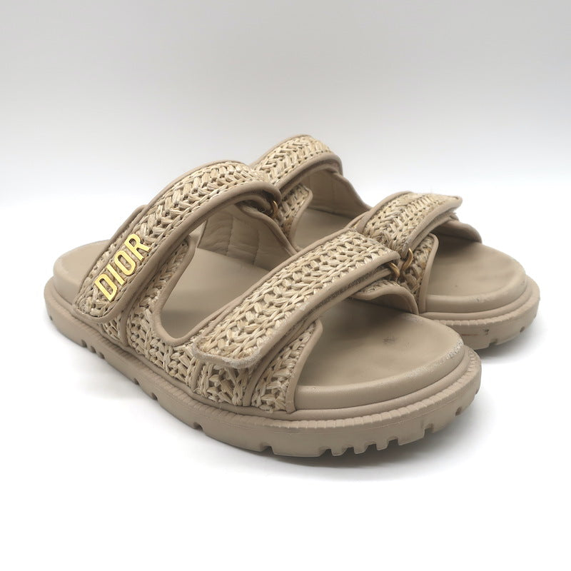 Christian Dior Dioract Raffia Slide Sandals Beige Size 39