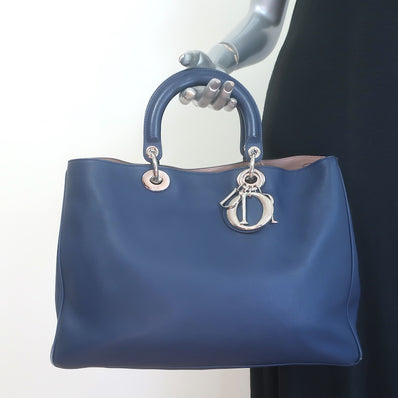 Christian Dior Diorissimo Large Tote Navy Leather Crossbody