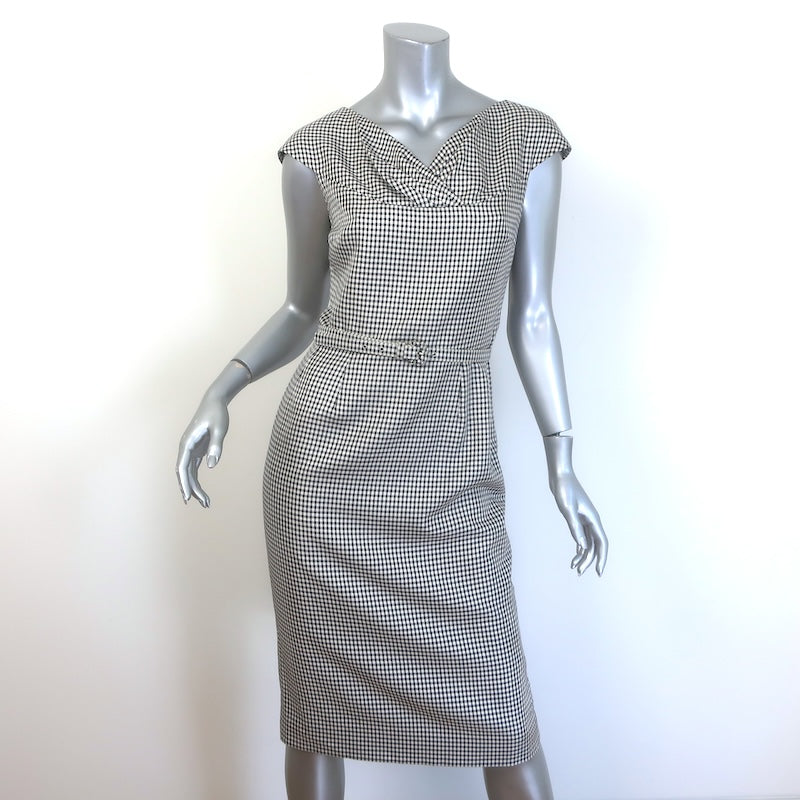 Christian Dior Houndstooth Check Belted Sheath Dress 