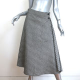Christian Dior Houndstooth Draped Midi Skirt Black/Cream Silk-Blend Size US 6