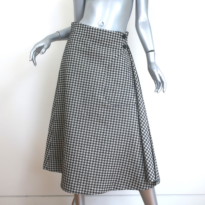Christian Dior Houndstooth Draped Midi Skirt Black/Cream Silk-Blend Size US 6