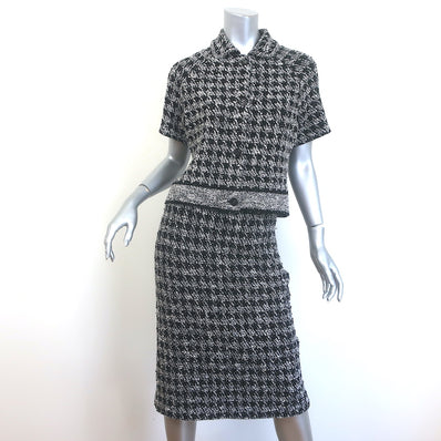 Christian Dior Houndstooth Tweed Skirt Suit Black/White Cotton-Blend Size US 2/4