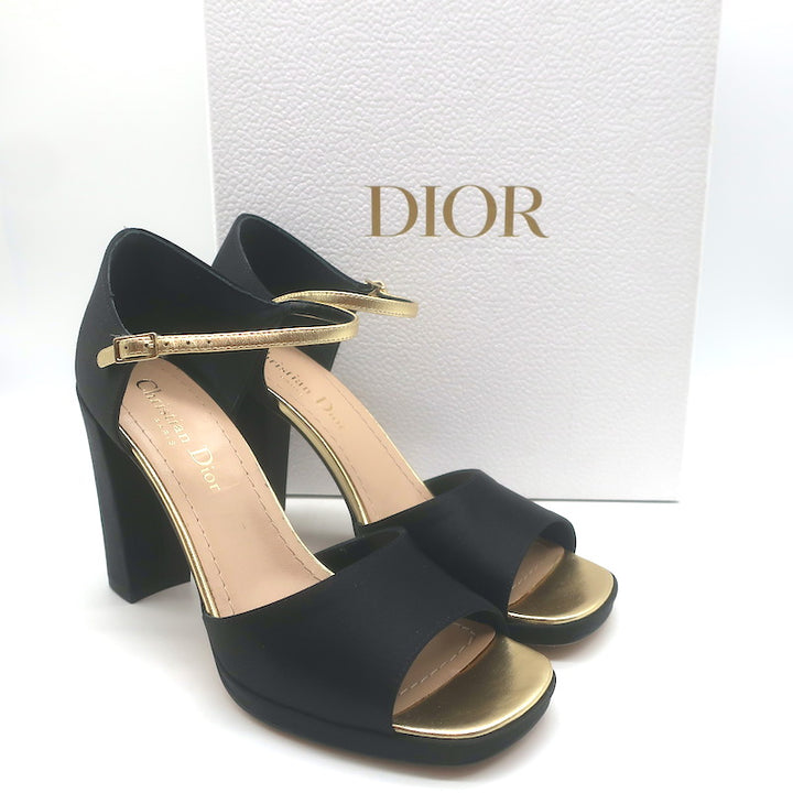 Christian Dior Illusion Sandals Black Satin &amp; Gold 
