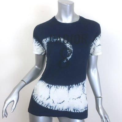 Christian Dior J'Adior 8 Tie Dye T-Shirt Navy Cotton-Linen Size Small