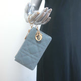 Christian Dior Lady Dior Coin Purse/Key Pouch Sky Blue Cannage Quilted Patent Leather