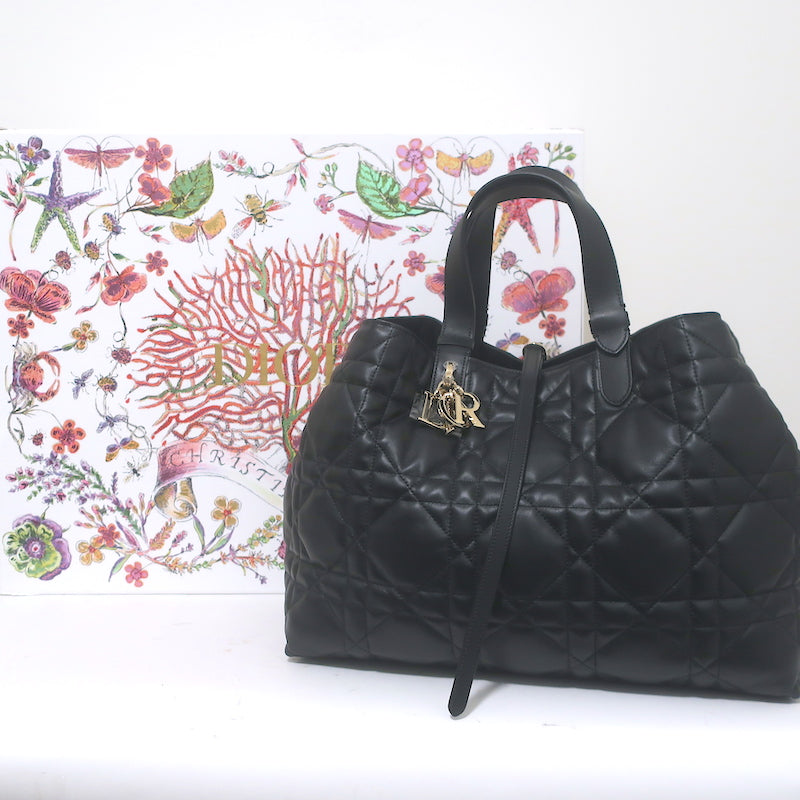 Christian Dior Large Toujours Bag Black Macrocannage Calfskin Leather NEW