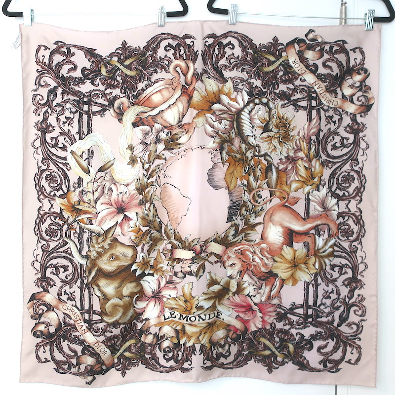 Christian Dior Le Monde 90 Square Scarf Blush Silk