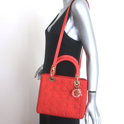 Christian Dior Medium Lady Dior Bag Orange Cannage Tweed