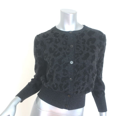 Christian Dior Metallic Leopard Print Cardigan Charcoal Cashmere-Blend Size US 6