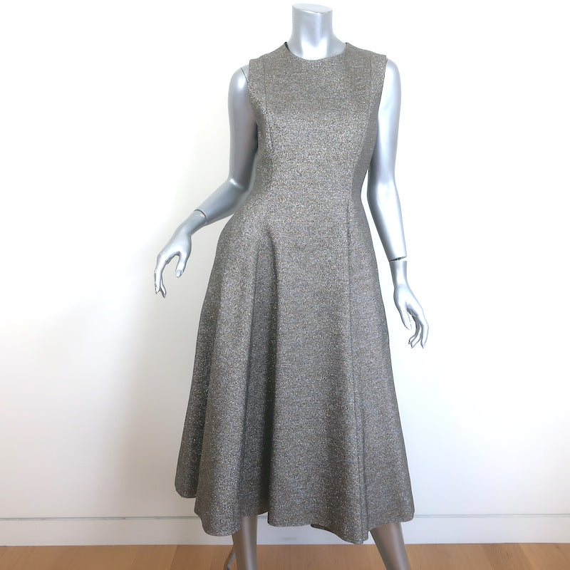 Christian Dior Metallic Sleeveless A-Line Midi Dress Silver/Gold Size Celebrity Owned Christian Dior Metallic Sleeveless A-Line Midi Dress Silver/Gold Size Celebrity Owned