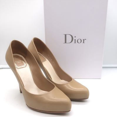 Christian Dior Miss Dior Pumps Beige Leather Size 37.5 Pointed Toe Heels