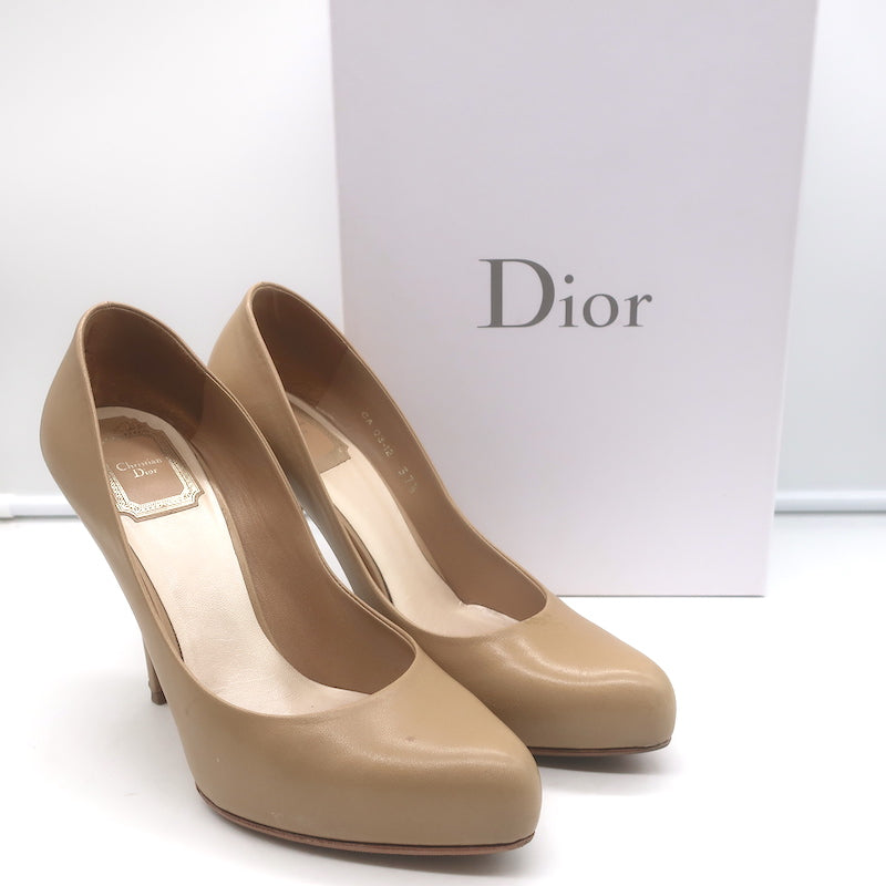 Christian Dior Miss Dior Pumps Beige Leather Size 37.5 Pointed Toe Heels