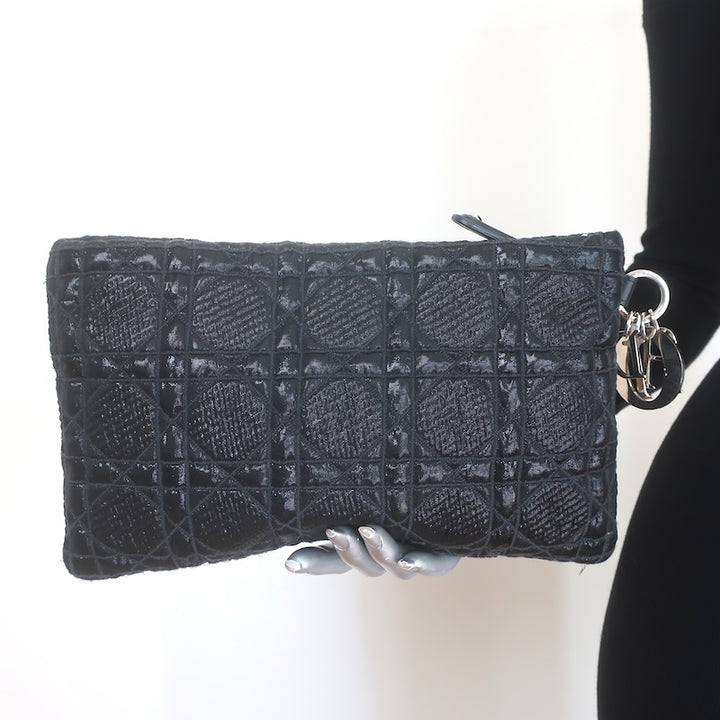 Christian Dior Panarea Cannage Quilted Metallic Fabric Clutch 