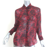 Christian Dior Rose Print Chiffon Blouse Red Silk Size US 2 Button Down Shirt