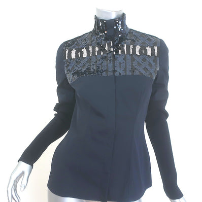 Christian Dior Sequined Button Down Shirt Black Size US 6 Long Sleeve Top