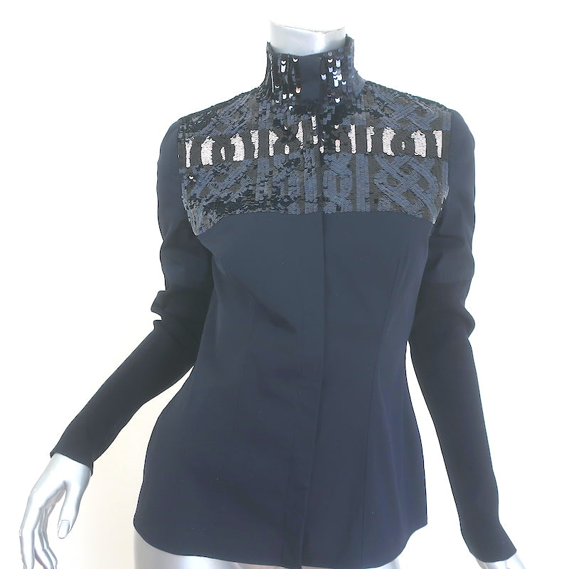Christian Dior Sequined Button Down Shirt Black Size US 6 Long Sleeve Top