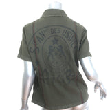 Christian Dior Short Sleeve Military Jacket Army Green Stretch Cotton Size US 6