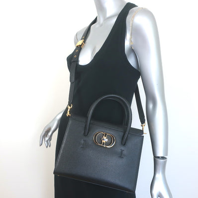 Christian Dior St. Honore Medium Tote Black Grained Leather Crossbody Bag