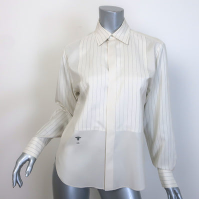Christian Dior Striped-Bib Button Down Blouse 
