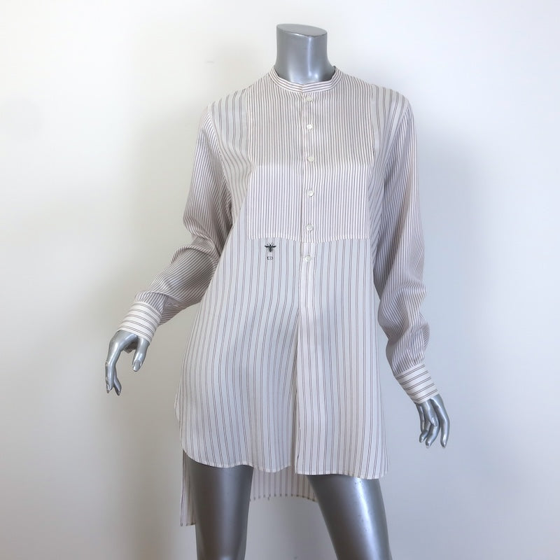 Christian Dior Striped Tunic White/Burgundy Silk Size US 8 