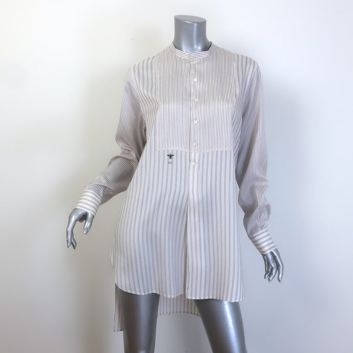 Christian Dior Striped Tunic White/Burgundy Silk Size US 8 