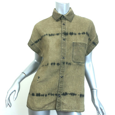 Christian Dior Tie Dye Snap Shirt Olive Cotton Size Small Short Sleeve Top