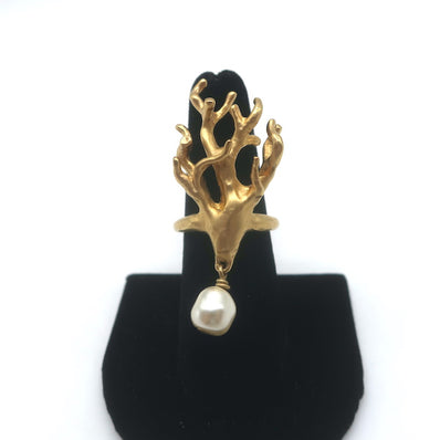 Christian Dior Tribales Coraile Pearl-Drop Ring 