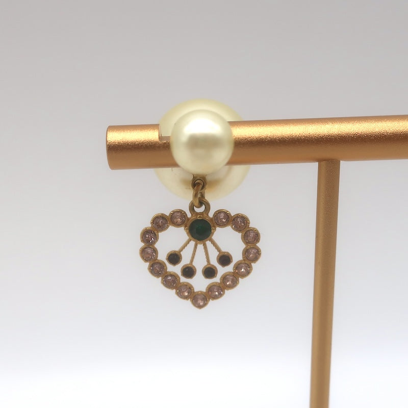 Christian Dior Tribales Faux Pearl &amp; Crystal Single Heart Drop Earring 