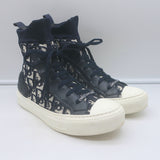 Christian Dior Walk'n'Dior high-top stretch-knit sneakers, Navy Oblique pattern — authentic, pre-owned, gently worn