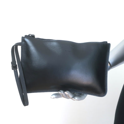 Christian Dior Wristlet Pouch Black Leather Small Clutch