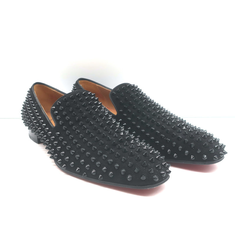 Christian Louboutin Dandelion Spikes Slip-On Loafers Black Suede Size 42