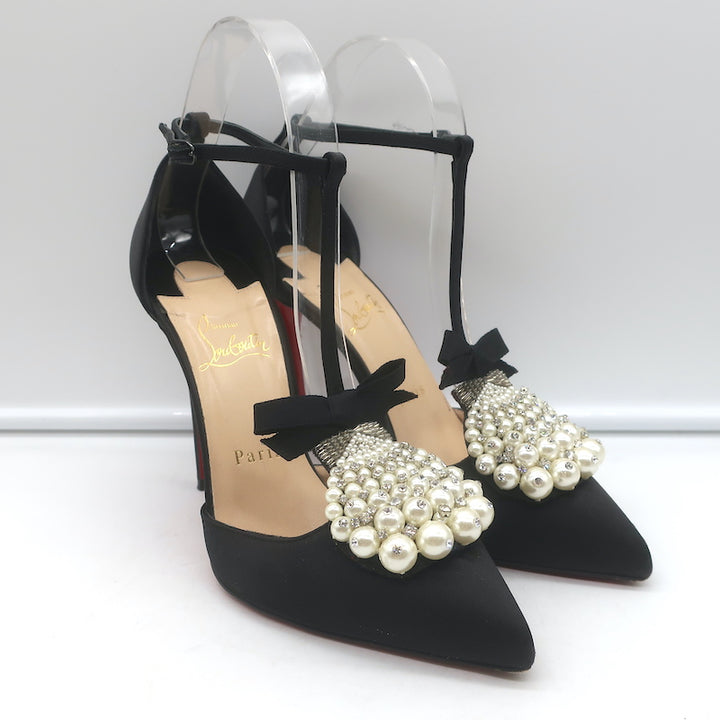 Christian Louboutin Goyetta Crystal &amp; Pearl-Embellished Pumps Black Size 37.5