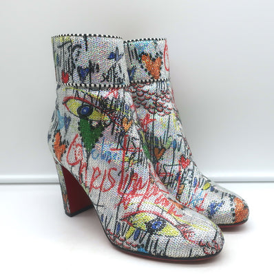 Christian Louboutin Loubitag Sequined Graffitti Ankle Boots