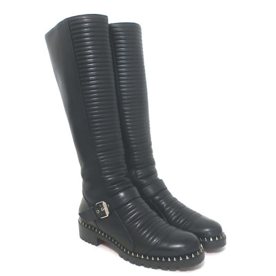 Christian Louboutin Meteorita Studded Knee High Boots Black Leather Size 39.5