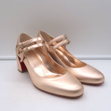 Christian Louboutin Miss Jane Mary Jane Pumps Pink Metallic Leather Size 36 NEW