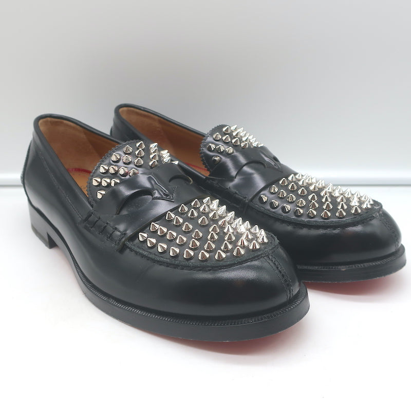 Christian Louboutin Montezupik Spike Studded Loafers Black Leather Size 41