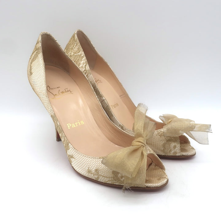 Christian Louboutin Moon Bow Lace Peep Toe Pumps 
