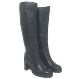 Christian Louboutin Napoleo 70 Knee High Chain Boots Black Leather Size 35