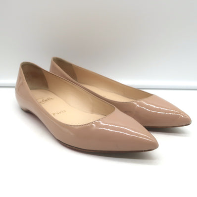 Christian Louboutin Pigalle Pointed Toe Flats Nude Patent Leather Size 36.5