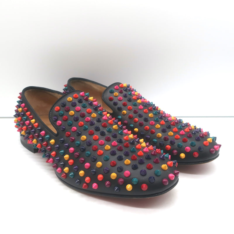 Christian Louboutin Rollerboy Spikes Slip-On Loafers Black/Multi Leather Size 42