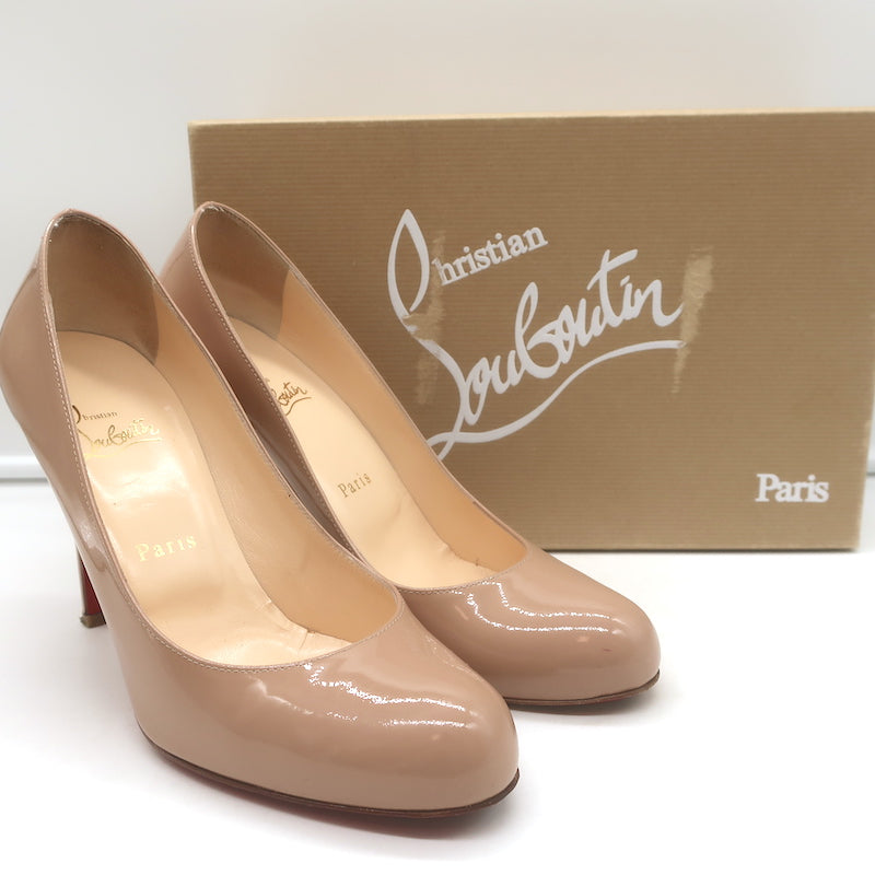 Christian Louboutin Simple 100 Pumps Nude Patent Leather Size 38