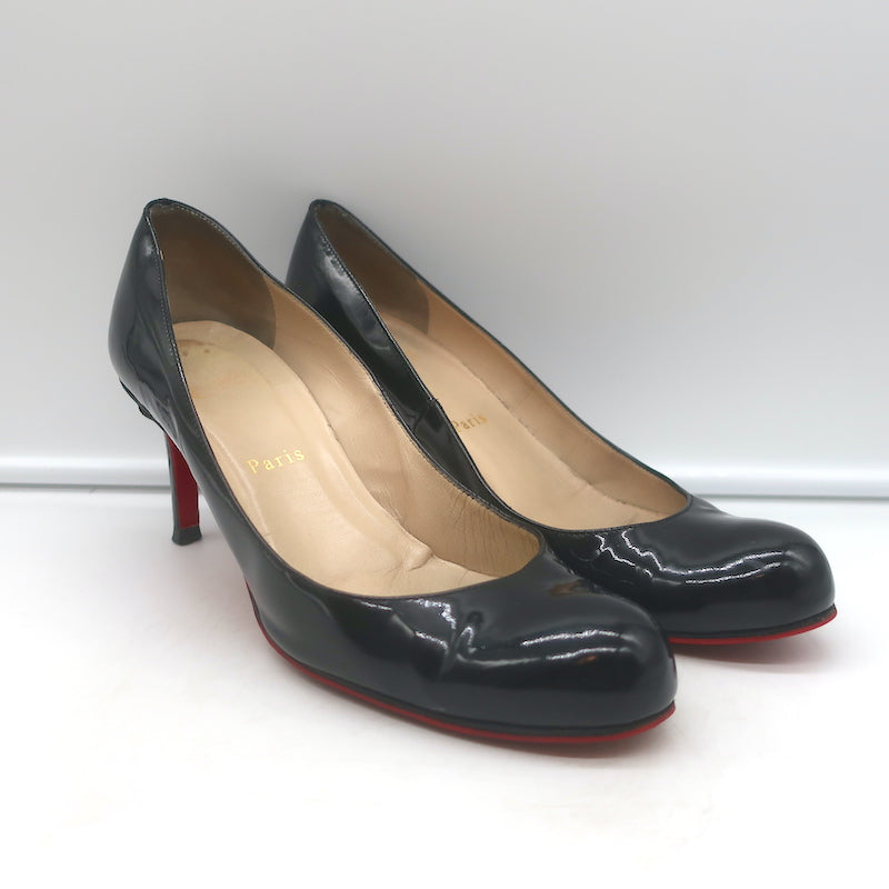 お値下げ！クリスチャンルブタン SINPLE PUMP 85 PATENT Christian Louboutin Simple 85 Pumps Black Patent Leather Size 38.5