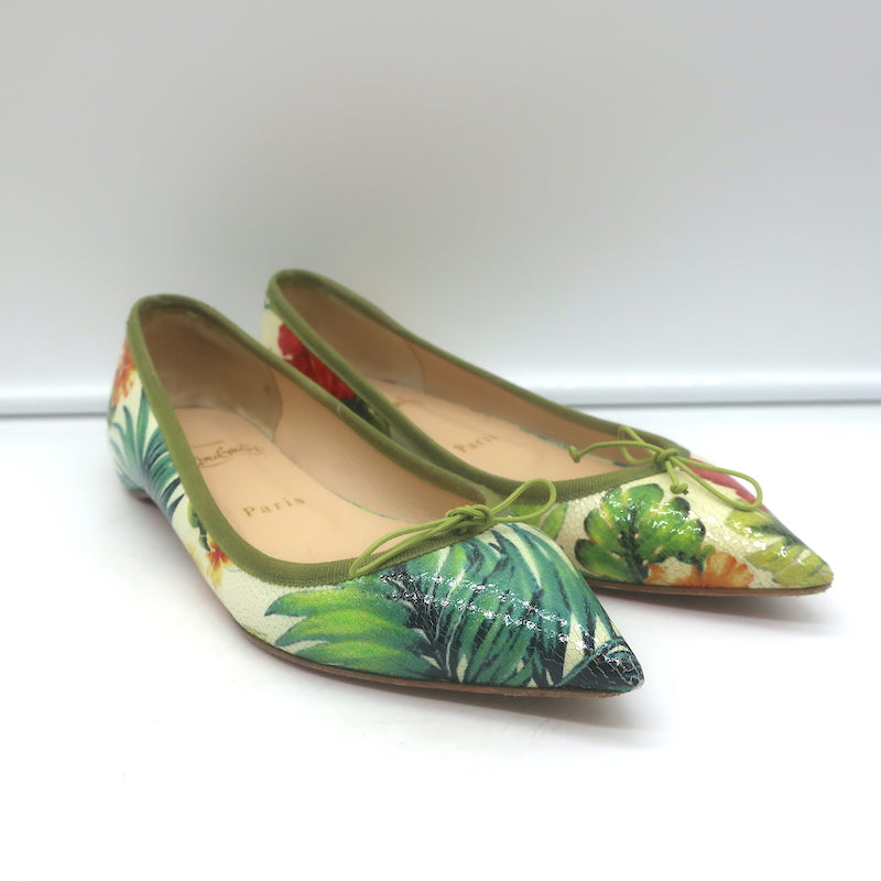 Christian Louboutin Solasofia Flats Hawaii Floral Print Leather Size 36