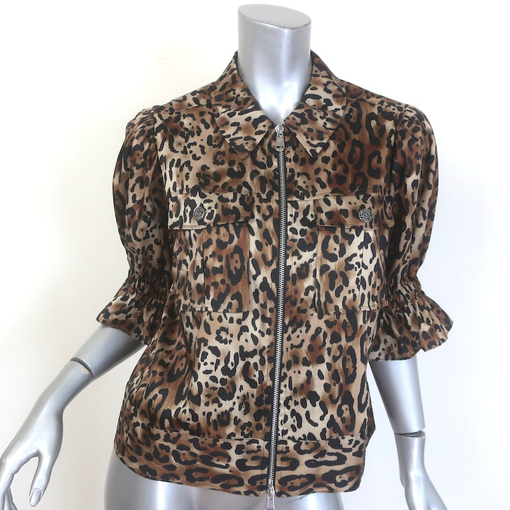 Cinq a Sept Holly Ruffle-Sleeve Jacket Leopard Print 